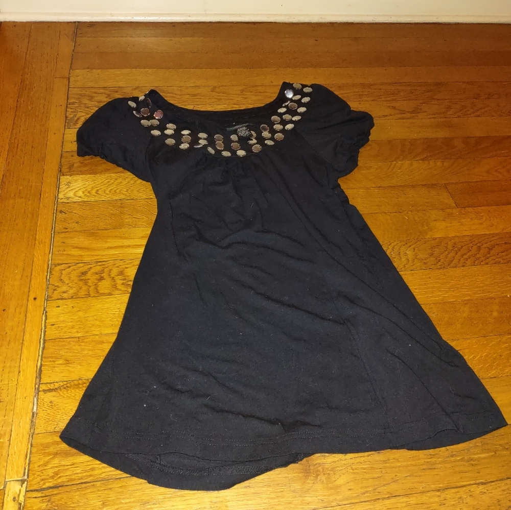 black short sleeved blouse with silver coin neckline from jonden size medium